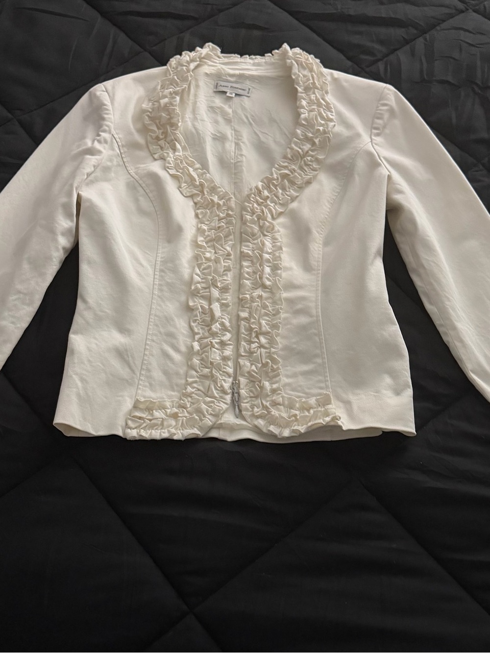 Anne Fontaine Cream Ruffle-Trim Zip Front Blazer